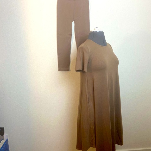 Zenana Large Round Hem Pockets Mocha Swing Trapeze T-Shirt Dress - Picture 4 of 5